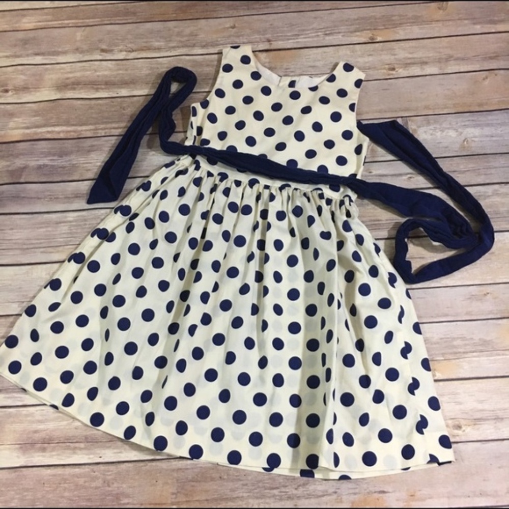 Kelly's Kids Allison Blue Cream Polka Dot Dress 4-
